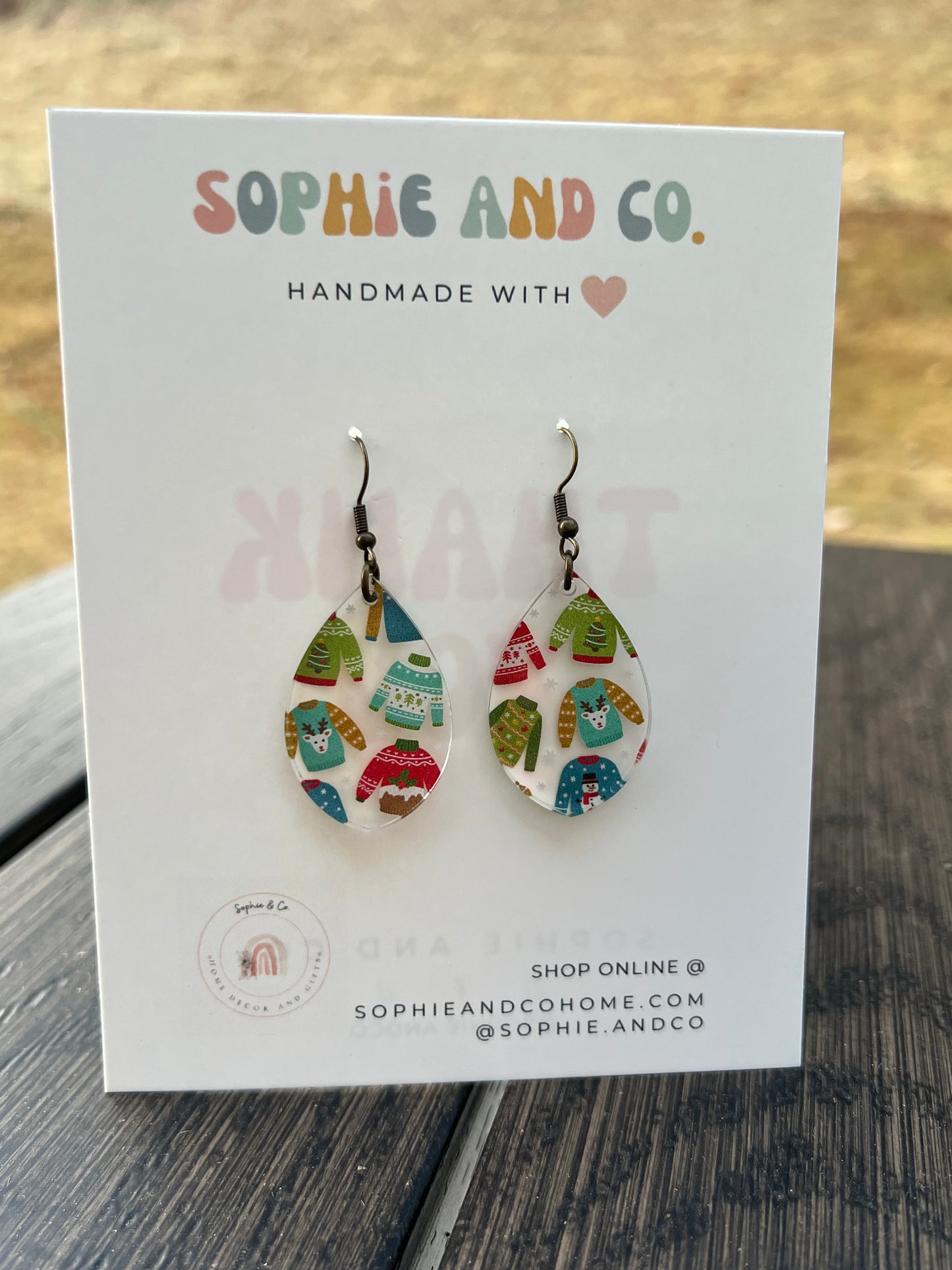 Ugly sweater party 1.5” teardrop earrings